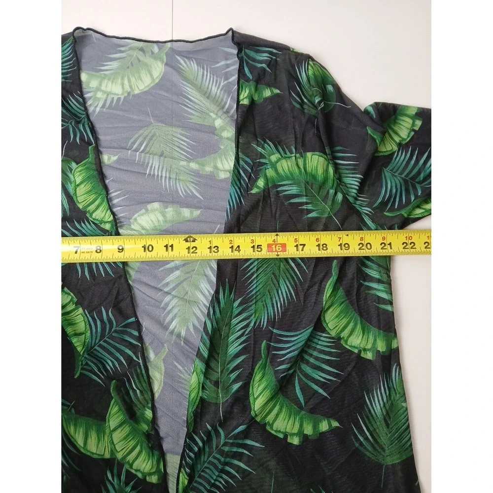 3-Piece High Waisted Bikini Set with Tropical Palm Leaf Kimono Cover Up Large